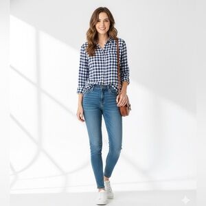 J. CREW Blue & White Check Pattern 100% Cotton Flannel Button Down “Boy”Fit, 12